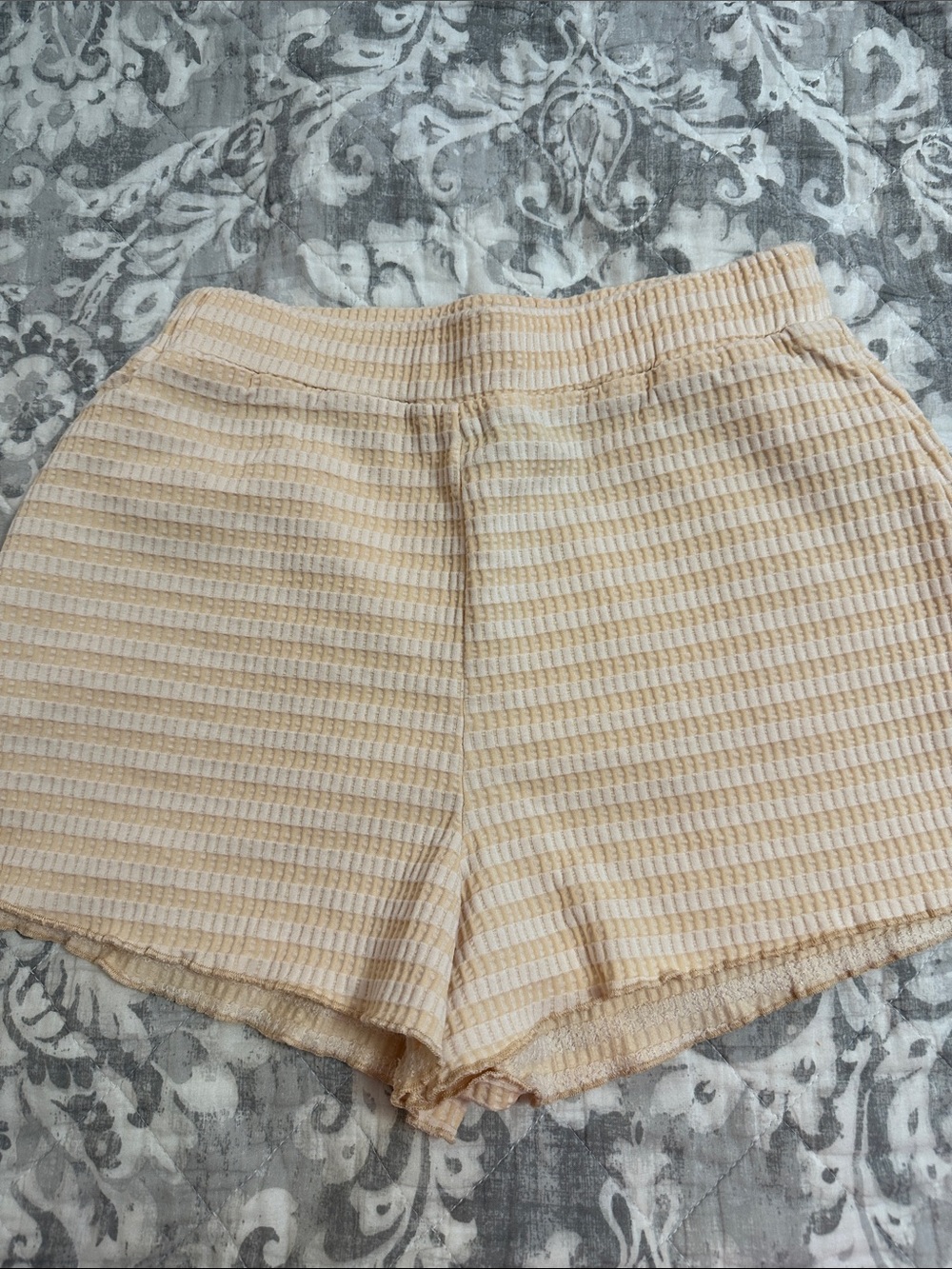 Alya Peach Cream Striped Waffle-Knit Shorts
